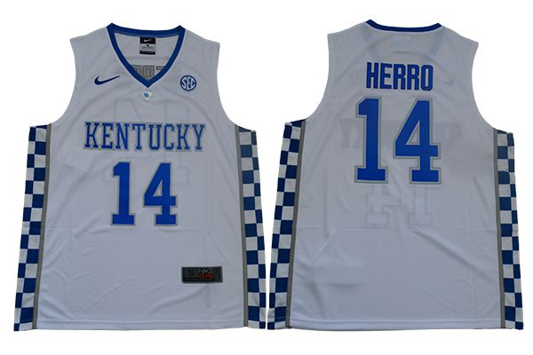 Men Kentucky Wildcats 14 Herro White Nike NBA NCAA Jerseys